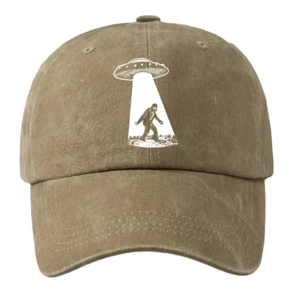 🆕 Distressed Vintage Washed Baseball Cap Bigfoot With UFO 🛸👽👣 - Picture 9 of 13